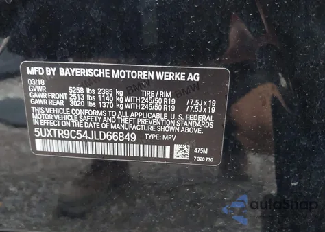 2018 BMW X3 xDrive30I из США, поврежденный, VIN 5UXTR9C54JLD66849